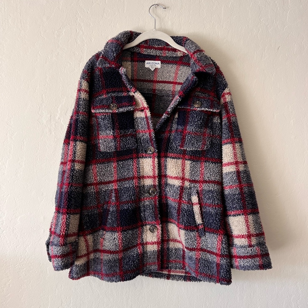 Arizona Jean Company Red and Gray Plaid Teddy Jacket